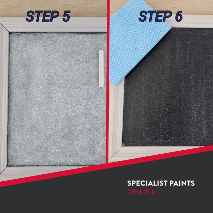 Step 5 and 6 of how to paint with SPO Magnetic Chalkboard Paint